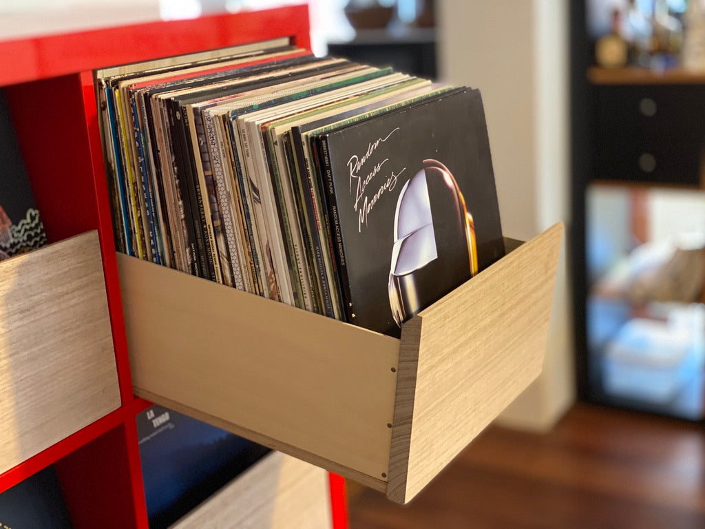 The Bale Record Storage Drawers designed to work with the Ikea Kallax